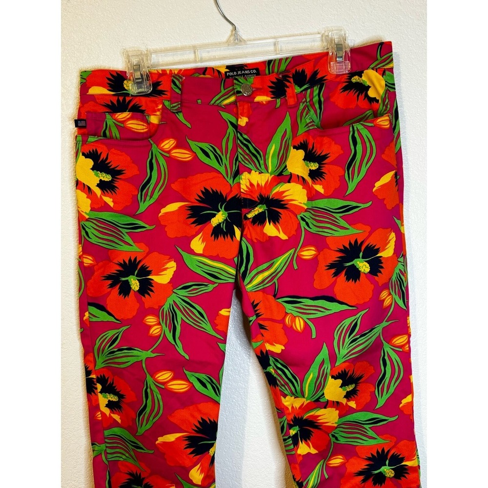 Polo Jeans Co. Ralph Lauren Floral Print Pants‎ Size 10 Red Yellow Green - Picture 3 of 8